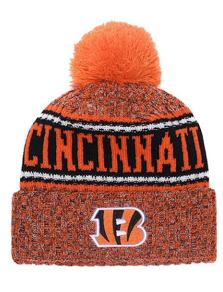 NEW Men's Bengals Knitted Cuffed Pom Beanie Hats Striped Sideline Wool Warm ice Hockey Beanie Cap Men Women Bonnet Beanies Skull Hat