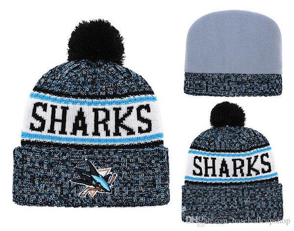 NEW Men's San Jose Sharks Knitted Cuffed Pom Beanie Hats Striped Sideline Wool Warm ice Hockey Beanie Cap Men Women Bonnet Beanies Skul