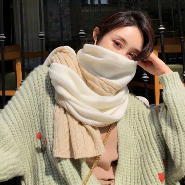 Pure wool knitted scarf Female winter twist pattern Pure cotton student Sweet pure white scarf neck man