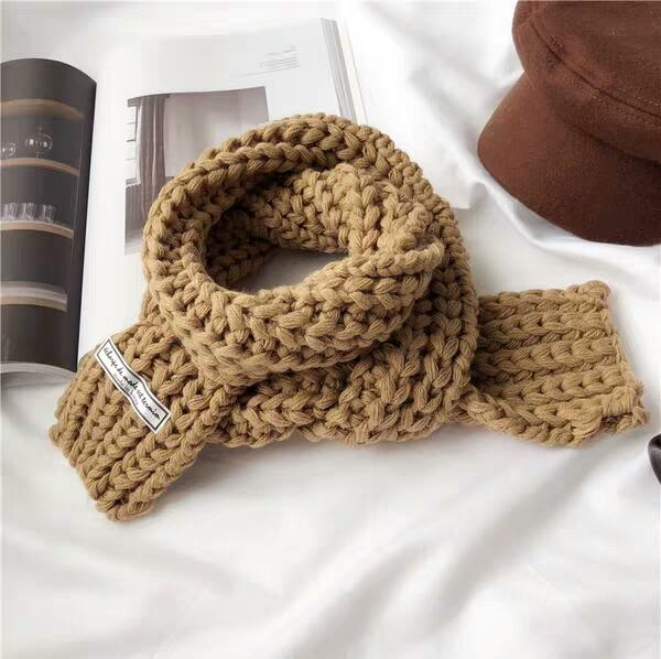 Scarf Female Autumn and Winter New Short Scarf Thickening Pure Wool Knitting Chic Japanese Students'Neck