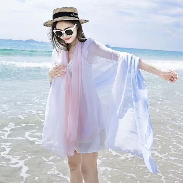 Silk scarf Spring and Autumn 100-band scarf Female long spring thin summer super large sunscreen beach Shawl Scarf