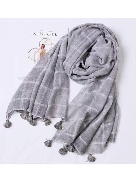 Long thin shawl neck, spring and autumn cotton and linen scarf, winter women's scarf, small Plaid Korean version of 100 sets of silk scarf,