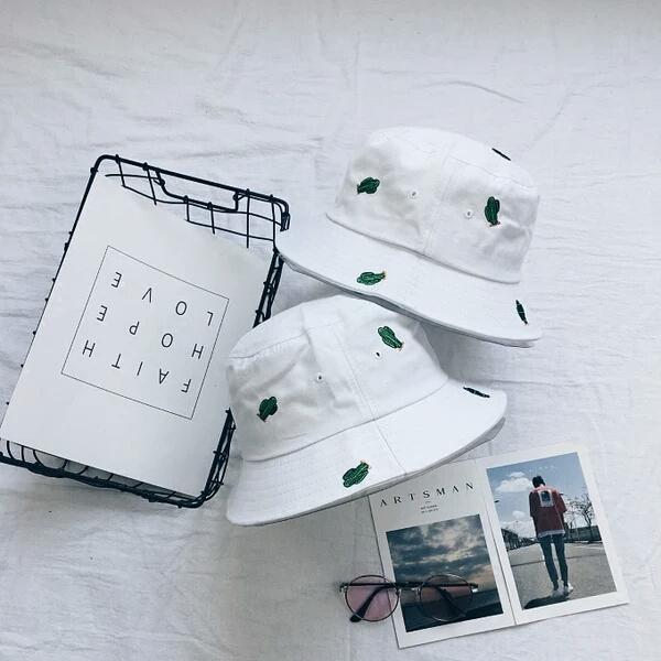 Korea's white fishermen's hat, Xia Xiao, fresh and lovely, embroidered pot cap, and student's sun hat.