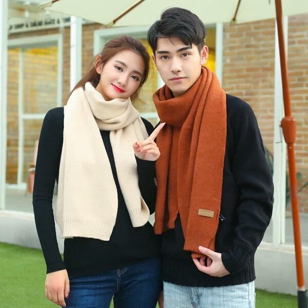 Korean version of autumn and winter warm, knitted, simple, pure, colorful, winter, boys and girls, wool scarves, thickened couples.