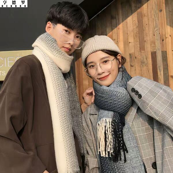 Couple Scarf Winter National Trend Couple Style Personality A couple of Tide Lovers, a man and a woman with Korean knitting in white