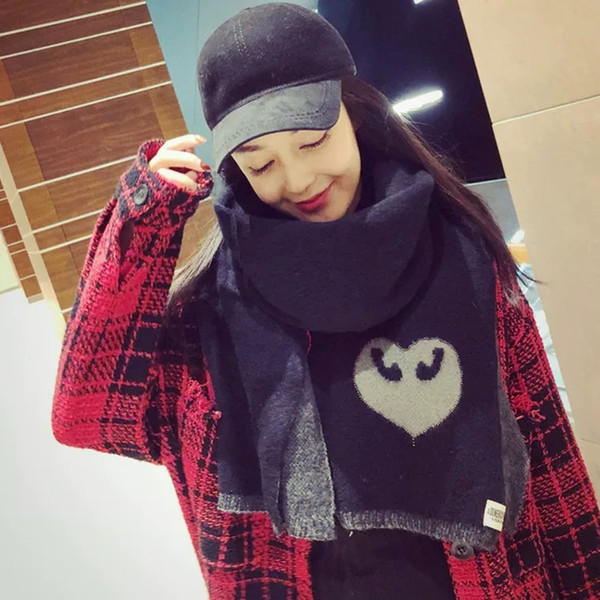 Sweet Cute Scarf Woman Winter Korean Edition Two-color Double-sided Love Small Eye Knitted Scarf Woman Winter Chic Tide