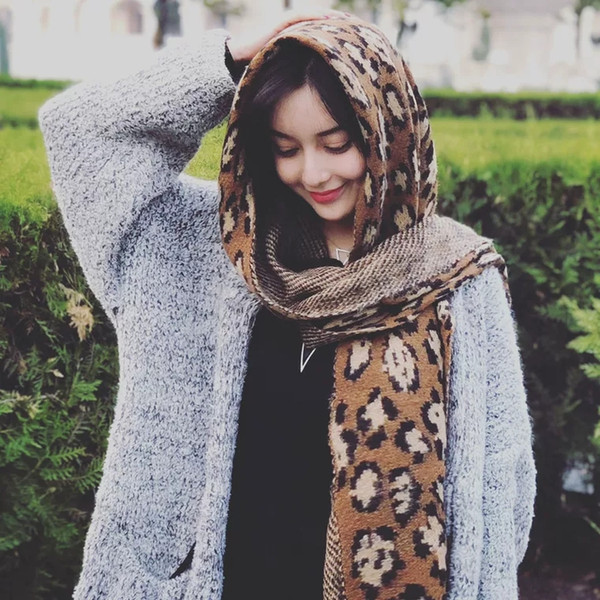 New Korean Leopard Scarf Female Winter Long Thickened Multi-functional Warm Knitted Winter Fashion Neck