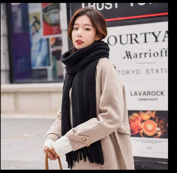 Korean Scarf Female Winter Long-style Thickened Student's Cashmere-like Whole-color Japanese Xiaoqing Soft Girl Neck