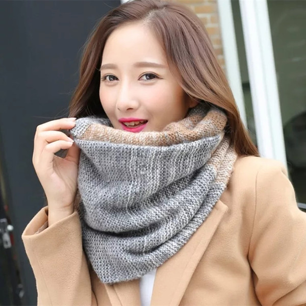 Female and female couples with necks in winter Korean version of students make a hundred sets of pure-color wool knitted Korean Chao-Neck Sc