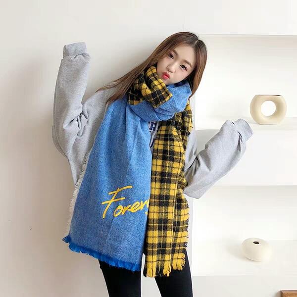 INS Harajuku Japanese Personality Stitching Lattice Scarf Female Winter Korean Edition Student Trend Hundred New Style Scarf Male