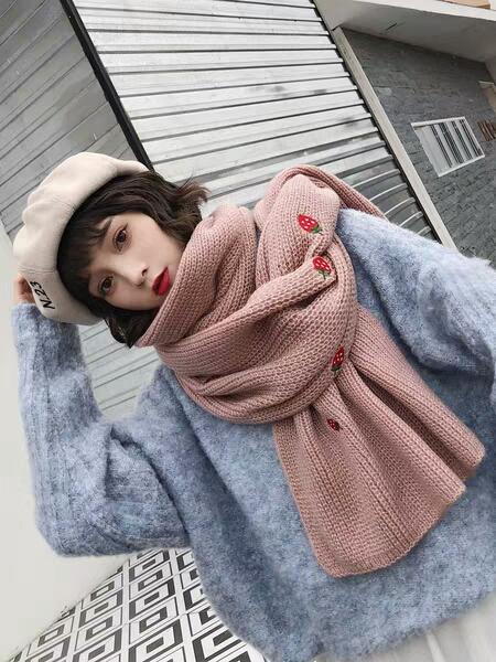 Strawberry Knitted Scarf Student Korean Edition Baitao Wool Wool Wool Lovely ins Girl Heart Uzzang Neck in Autumn and Winter