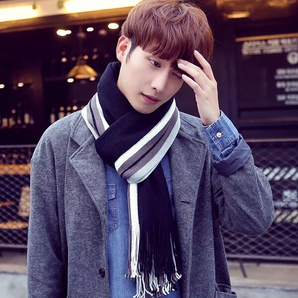 Scarf girl winter new style Korean couple lovers color matching men's Chiffon thickened Collar Scarf keep warm