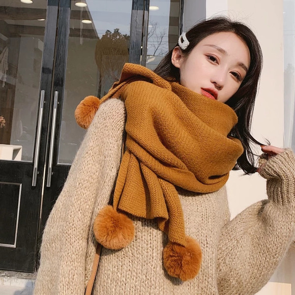 2018 New ins Rabbit Fur Ball Scarf Female Autumn Winter Lovely Girl Heart Scarf Winter Student tassels