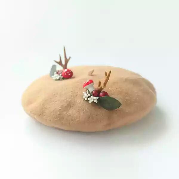Christmas deer Beret girl Japanese wool hat hand-made forest elk antler gift