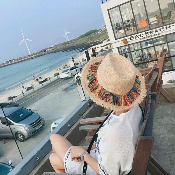 Korean summer summer ladies' colorful tassel straw hat, sunshade helmet, sun protection hat, Beach Hat, summer hat