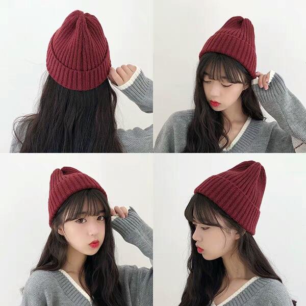 Wool Hat Female Korean Edition Autumn and Winter Plush Thickening Moisture Warm Protective Ear Cap Pure Colored Korean Embroidered Knitted H