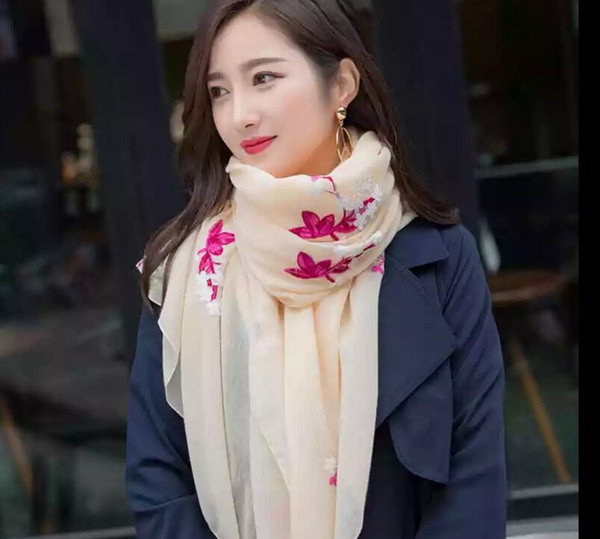 Autumn and Winter 2018 New National Style Scarf Female Embroidery Flower Cotton and Hemp Silk Scarf Shawl Dual-purpose Long Korean Edition S