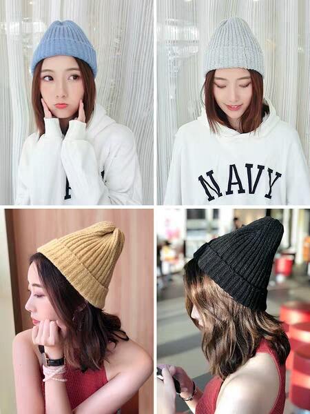 Wool Hat Female Trendy Double-Layer Curled Knitted Cap Warm Korean Soft Girls Pure Colored Young Students Headgear