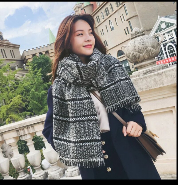 New winter Korean version of female knitted thicker student shawl, Plaid men's neck, autumn and winter couples ins scarf