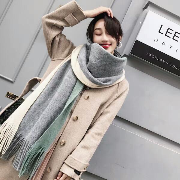 Scarf Female Autumn and Winter Korean Version Baitao Thicker Long Japanese Xiaoqingxin Knitted Lattice Double Side Student Big Neck