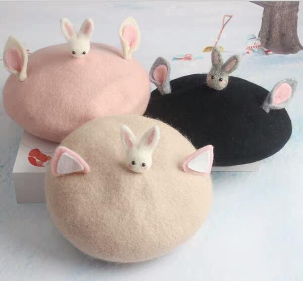 Cute ear plush and cotton hat Korean girls in autumn and winter Beret boys octagonal hat 1-13 years old children trend