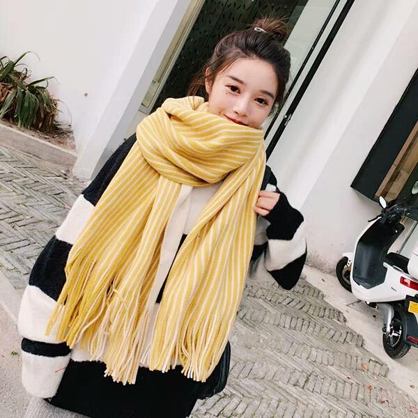 New Korean version of thicker striped scarf for women in winter and Autumn