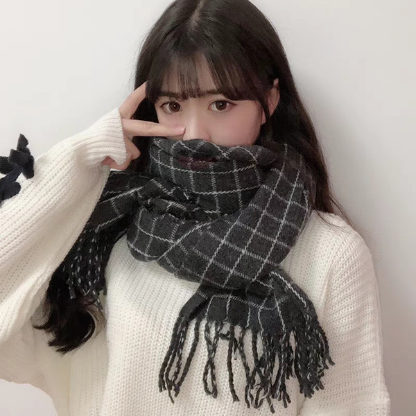 Scarf Female Autumn and Winter Korean Edition Baita College Wind Scarf Student Japanese Department Xiaoqingxin Chequered Scarf Dual-purpose