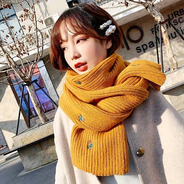 Korean version Baitao Pure Pineapple Cashmere-like Wool Thread Thickened Long Scarf Female Winter Student Neck Warm Winter