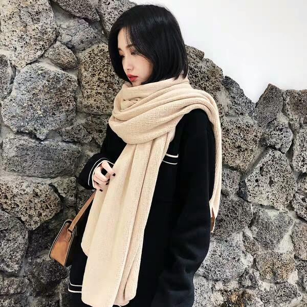 Korean version of pure color knitting wool scarf female autumn and winter thickening to keep warm student soft sister scarf male versatile s