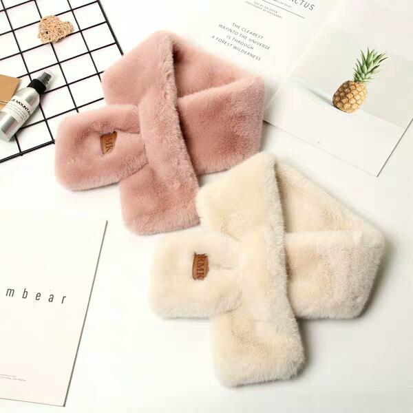 Korean version fur scarf female students autumn and winter scarf cover head pure color with soft sister fur collar thick