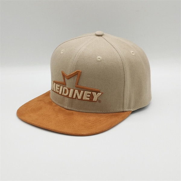 Meidiney Factory Price Good Quality Unisex Suede Brim Wool Blend 3D Embroidery Snapback Hat Caps