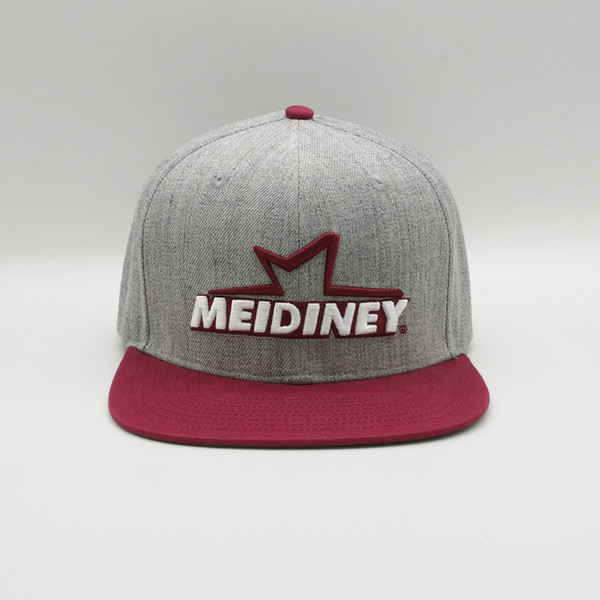 Meidiney Good Quality Unisex Green Underbrim Heather Grey Wool White 3D Embroidery Snapback Caps Hat