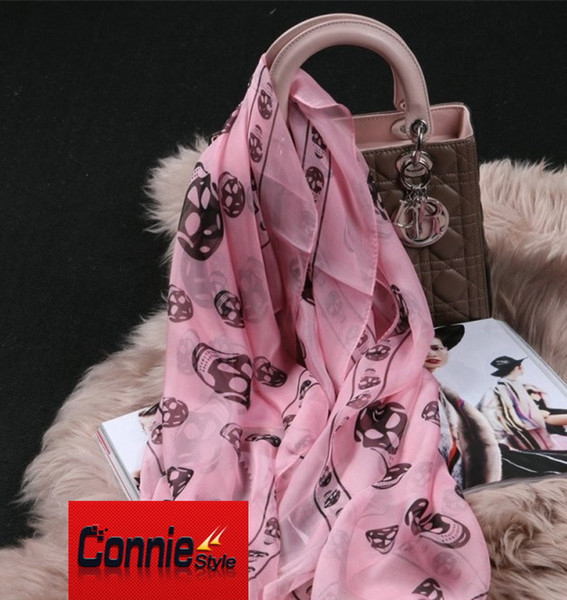 2017 Hot Selling Top Quality Classic European Designer Womens Skull Print Silk Scarf Elegant Ladies Wrap