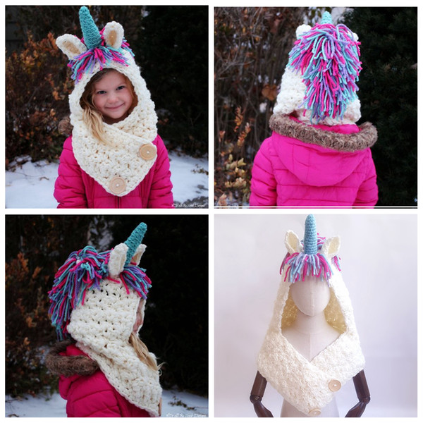 Children 2 in 1 unicorn scarf cap Kids Infant Llama Warm Knitted Hats AMUSE cartoon warmer Winter crochet Hat 30pcs AAA1014