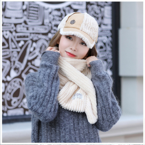 2018 New Autumn And Winter Plus Velvet Thickening Scarf Hat Two-Piece High Quality Wild Warm Knit Scarf Scarf