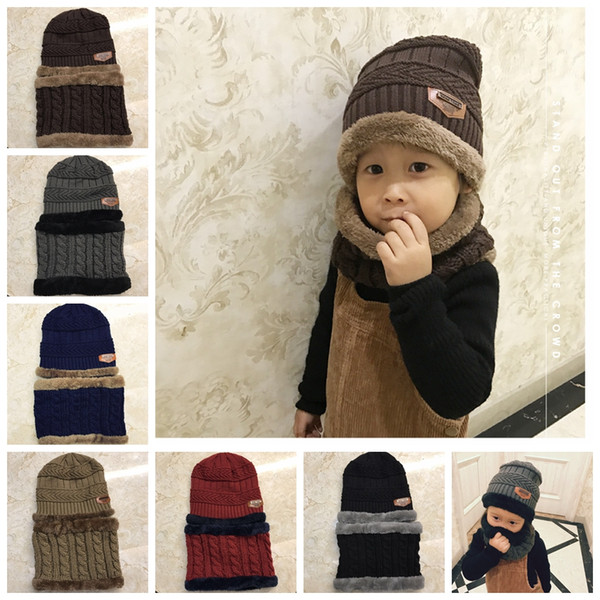 Boys Winter Knitted Beanie Hat and Scarf Set Toddler Kids Warm Fleece Mask Balaclava Cap Outdoor Skiing Sports scarf sets GGA1070