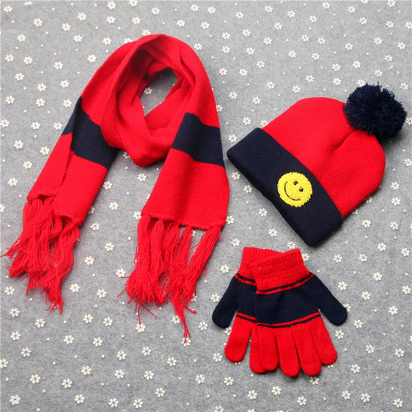 MIC 2set fashion Children wool Line knitted hats scarves gloves three-piece 6 color choices