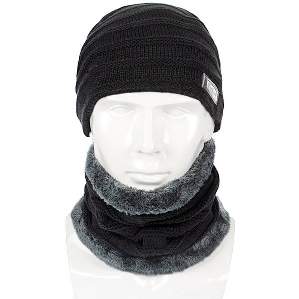 Winter Men Hat And Scarf Set For Women Male Ring Scarves Cap Knit Beanies Slouchy Hat Soft Stretch Cable Skullies Warm Suit 002