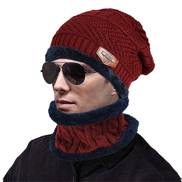 Winter Beanie Hat Scarf Set Slouch Warm Knit Hat Neck Warmer Scarf for Student Teenagers Outdoor Sports