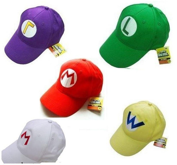 5 colors Super Mario Bros Baseball Hat Caps Red Blue Purple Yellow White Mario Luigi adjustable coton Hats