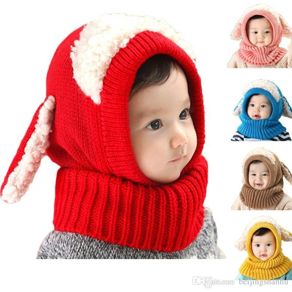 Novelty Wool Hat Cute Child Puppy Cashmere Ears Beanie Shawl Hat One-piece Neck Warm Winter Hat For Boy & Girl Baby