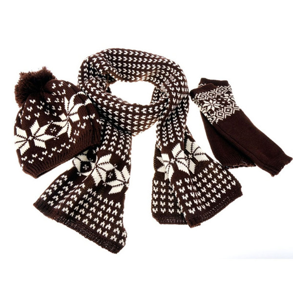 3Pcs Winter Warm Women Knitting Woolen Set Beanie Hat+ Scarf+ Gloves Wraps Yellow/Red/Coffee/Beige/Black