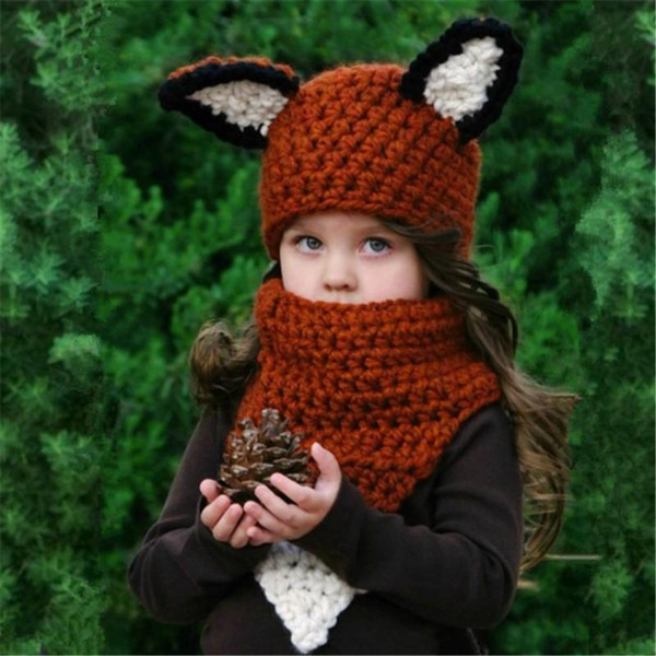 Dome Hats Scarves Sets Trendy Squirrel Shape Crochet Wraps Cap Kit Hand Made Knitting Beanies Neckerchief Set For Kids 25zaa B