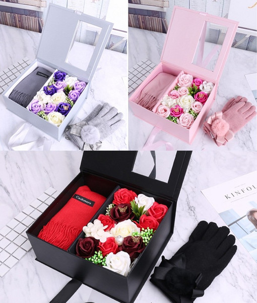 Korean version of the touch screen gloves scarf two sets of Christmas Valentine's Day gift box creative soap flower gift box birthday gift