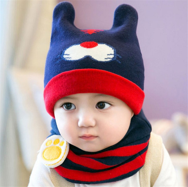 Unisex Children Tiger Crochet Knitted Caps And Scarf Winter Warm Earflap Suit Set Baby Toddler Warm Kids Cute Pattern Beanies Hat Set