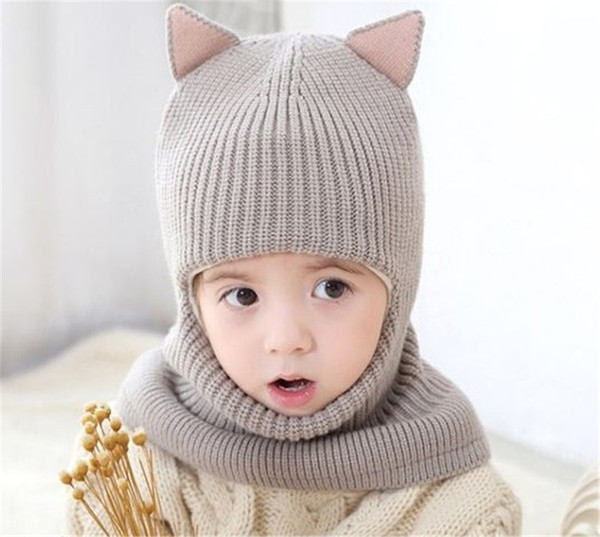 Unisex Children Fox Crochet Knitted Caps And Scarf Winter Warm Earflap Suit Set Baby Toddler Warm Kids Cute Pattern Beanies Hat Set