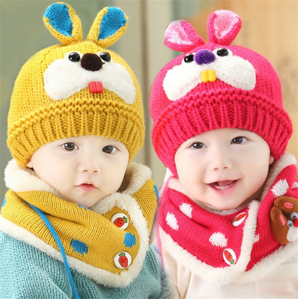 New Little Rabbit Buck Teeth Baby Winter Knitted Beanie Hat And Scarf Set Toddler Kids Warm Balaclava Cap Outdoor Skiing Sports Scarf Sets