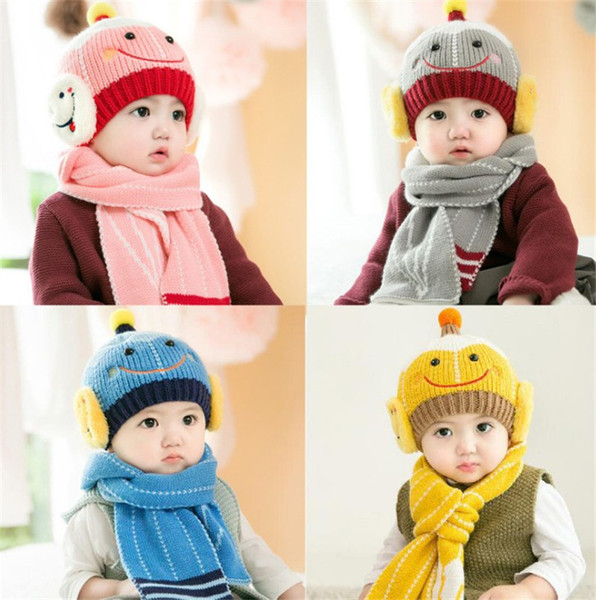 Ne
8000
w Little Robot Baby Winter Knitted Beanie Hat And Scarf Set Toddler Kids Warm Balaclava Cap Outdoor Skiing Sports Scarf Sets