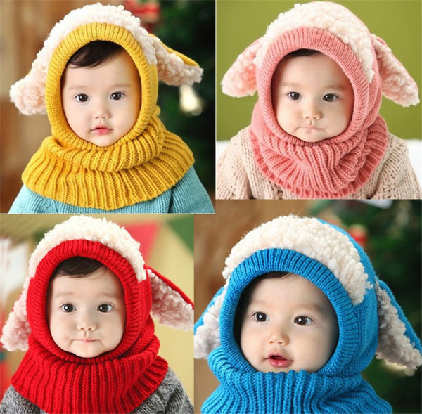 New Little Dog Sheep Girls Kid Twill Hats Baby Winter Crochet Knitted Hat Scarf Set Toddler Warm Balaclava Cap Outdoor Sports Scarf Set