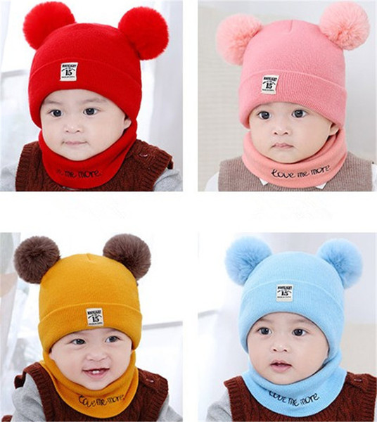 Cute Little Bear Ears Baby Winter Knitted Beanie Hat And Scarf Set Toddler Kids Warm Balaclava Cap Outdoor Skiing Sports Scarf Sets